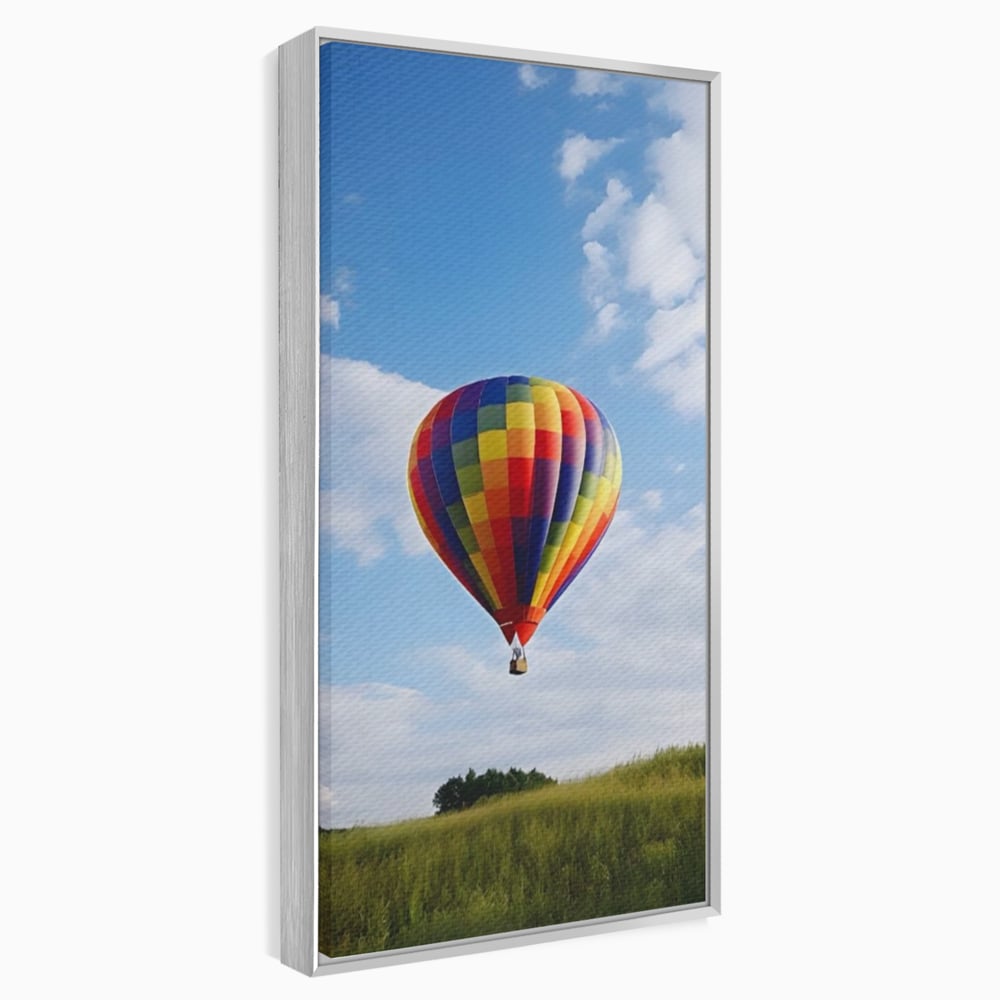 Tablou canvas cu tablou canvas cu balon cu aer cald, in rama de aluminiu argintiu